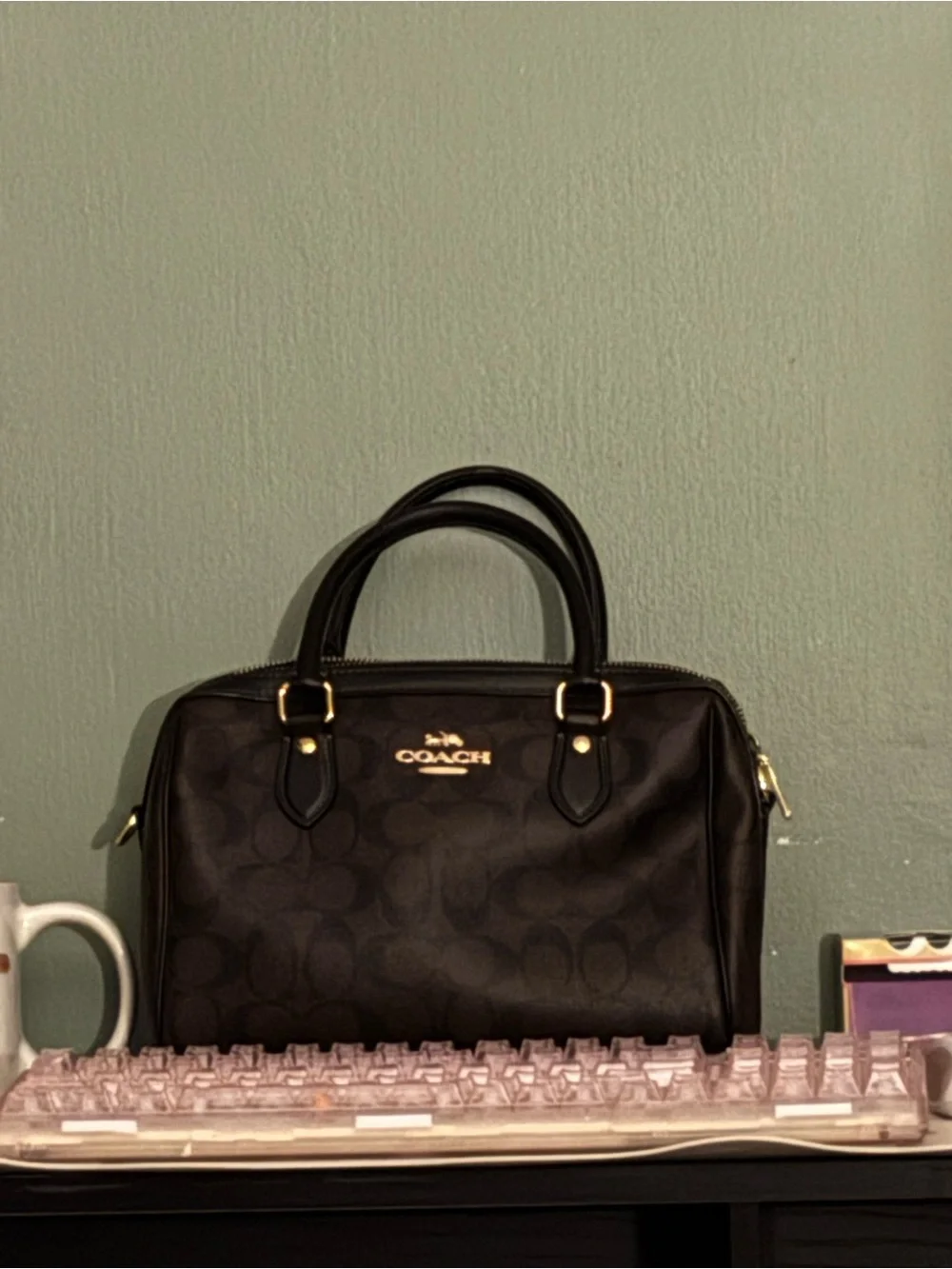 Coach Black Signature Dome Satchel with Gold Hardware